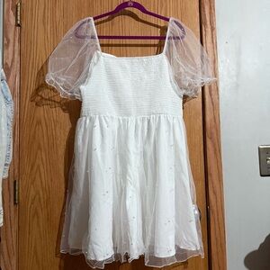 Elegant White Dress with Sheer Sleeves